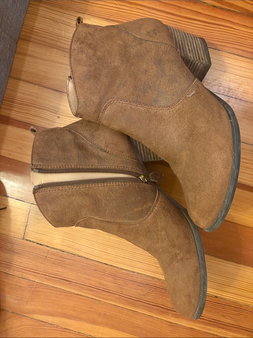 Franco Sarto Chestnut Suede Ankle Booties with Side Zip